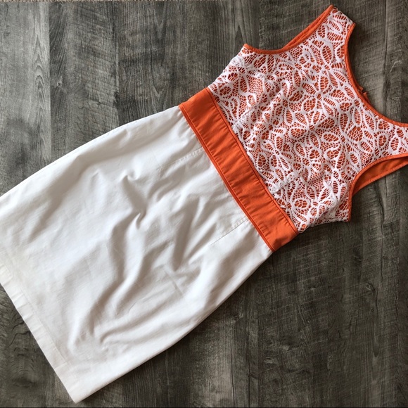 London Times Orange Lace Overlay Sheath Dress, size 10 - Picture 7 of 8